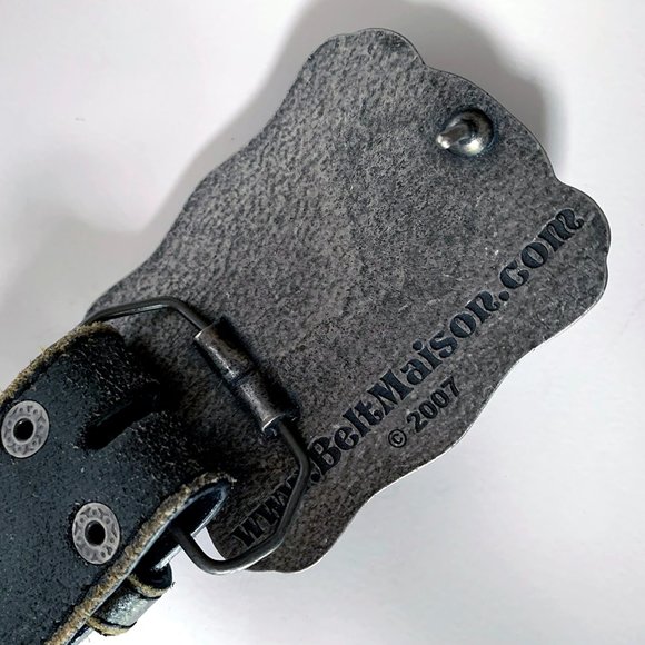 Handmade Peace Sign Metal Belt Buckle with Crystals & Detachable Distressed Belt - Picture 4 of 9